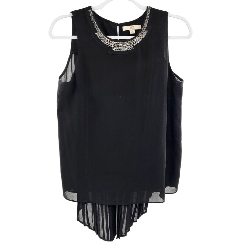 YA Los Angeles Black Embellished Neck Relaxed Fit Pleated Back Blouse Women's S